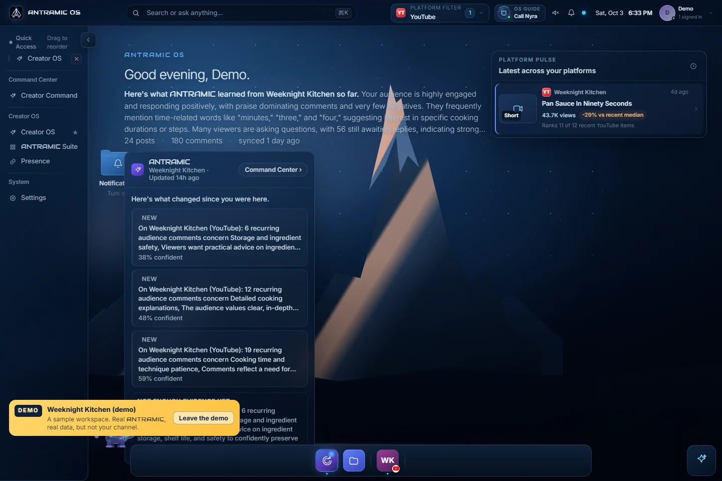 Actual ANTRAMIC Creator OS audience workspace